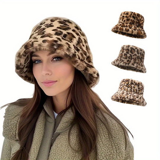 Lotte - Winter Plush Bucket Hat with Plaid Design - Warm and Stylish Fluffy Hat for Women