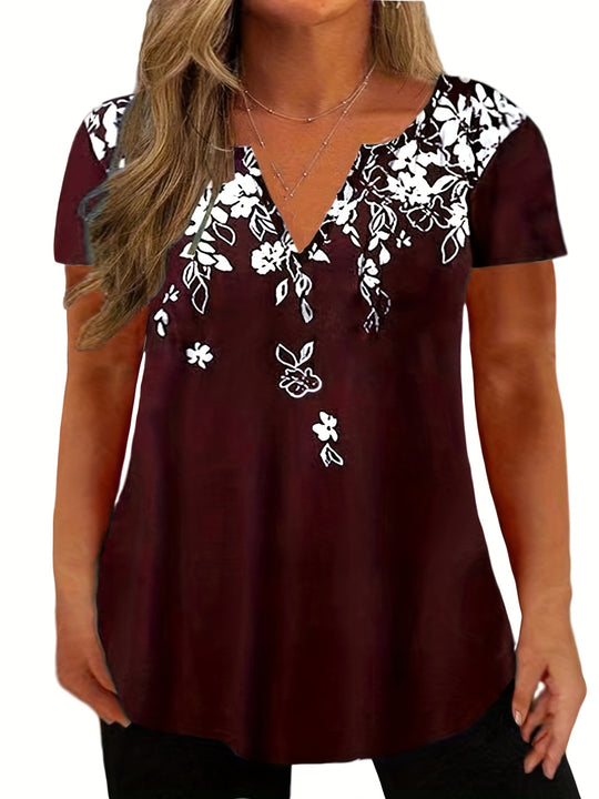 Femke - Plus Size Bloemenprint T-shirt Met V-hals