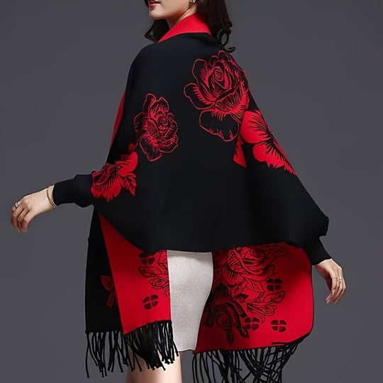 Elisa - Vintage Embroidered Polyester Scarf with Sleeves, Warm &amp; Stylish for Fall/Winter