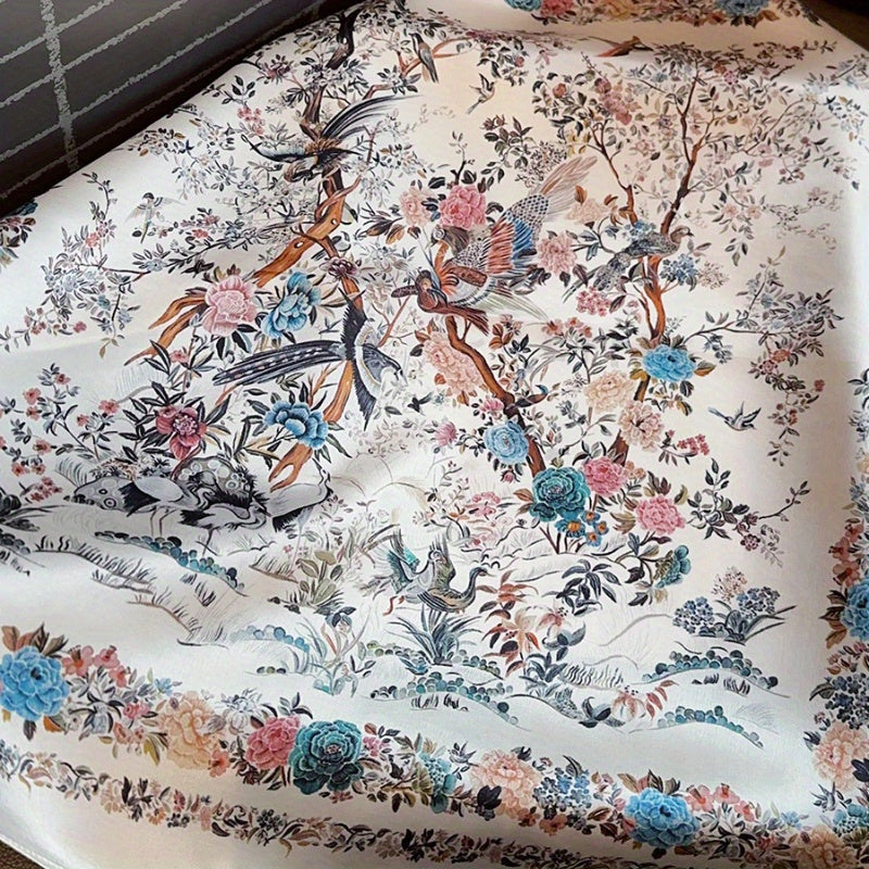 Elise - Elegante Zijden Sjaal met Vogel- en Bloemenprint