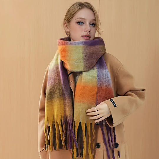 Maud - Boho Chic Regenboog Sjaal met Kwastjes