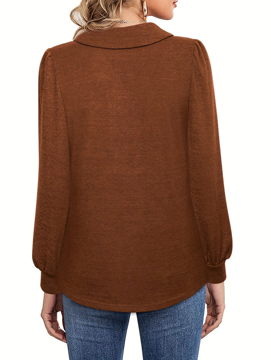 Lotte - Elegant Tunic with Long Puff Sleeves and V-Neck | Perfect for Work and Casual