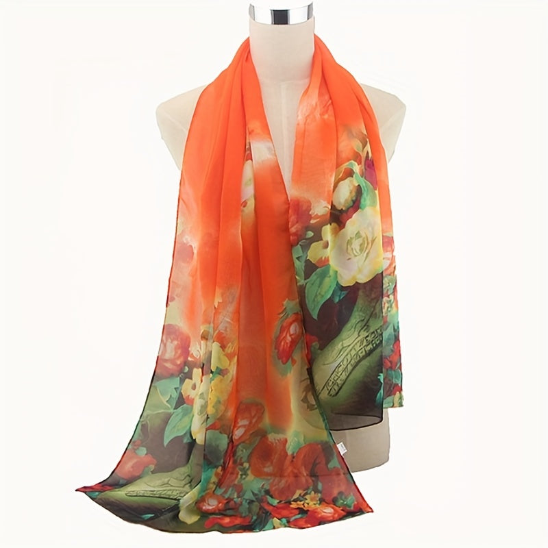 Eveline - Elegant Floral Print Polyester Scarf for Women