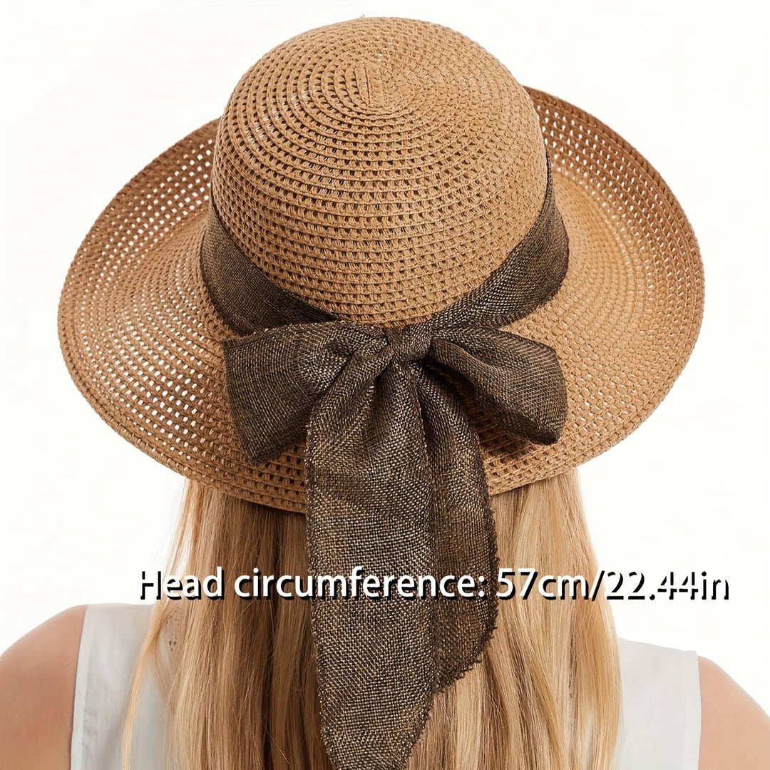 Elvira - Bohemian Style Sun Hat with Bow Decor and Sun Protection