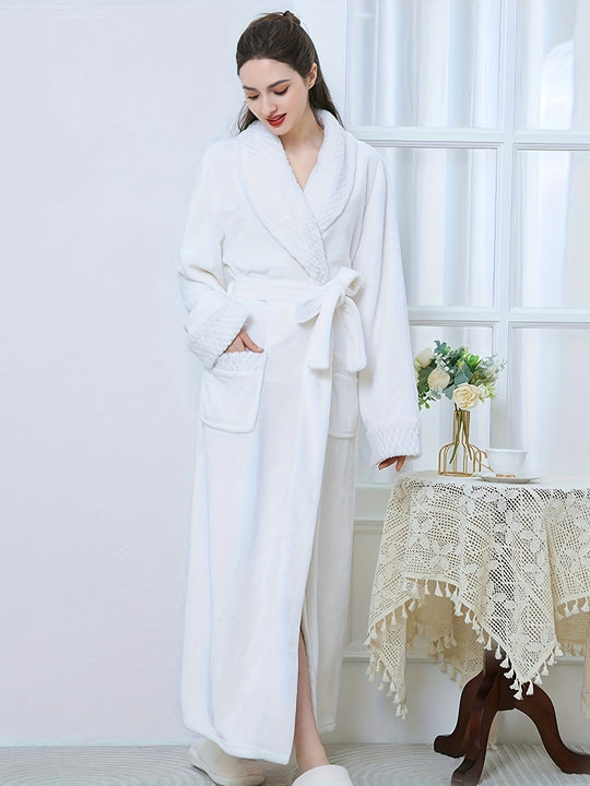 Julia - Winter Flannel Bathrobe with V-Neck and Pockets