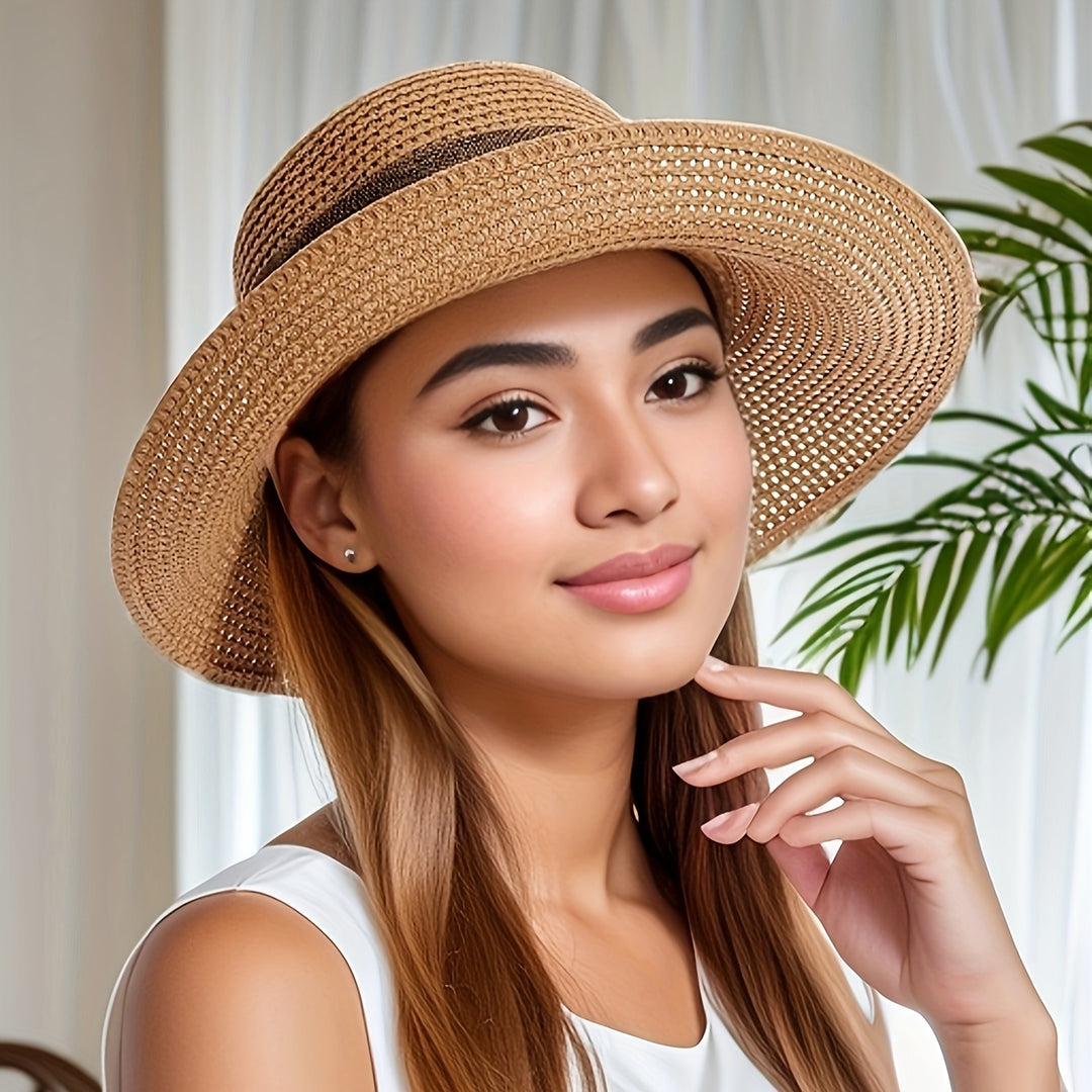 Elvira - Bohemien Stijl Zonnehoed met Strikdecor en Zonbescherming