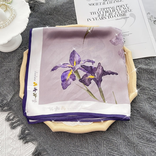 Eveline - Elegant 100% Silk Scarf with Purple Flower Print