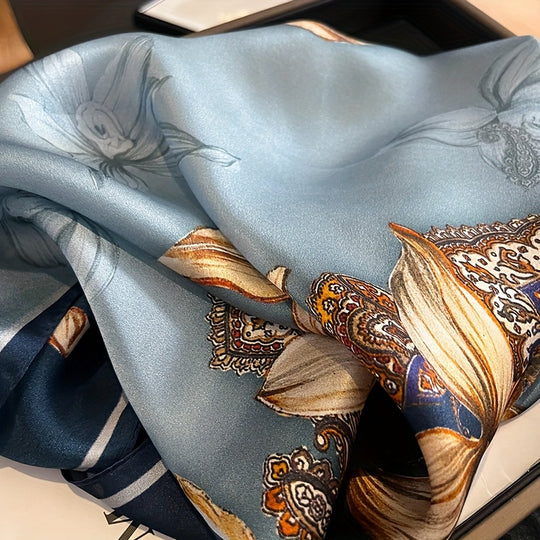 Elise - Elegant Square Silk Scarf with Floral Print