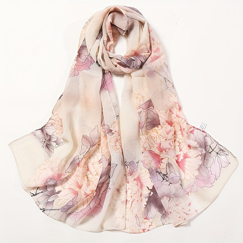 Anouk - Elegante Chiffon Sjaal met Pioenbloemenprint voor Dames