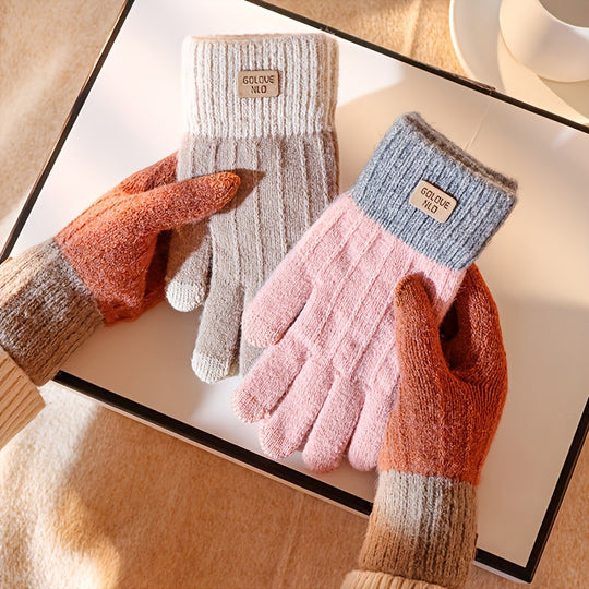 Sophie - Thick Knitted Touchscreen Gloves, College Style, Warm and Comfortable