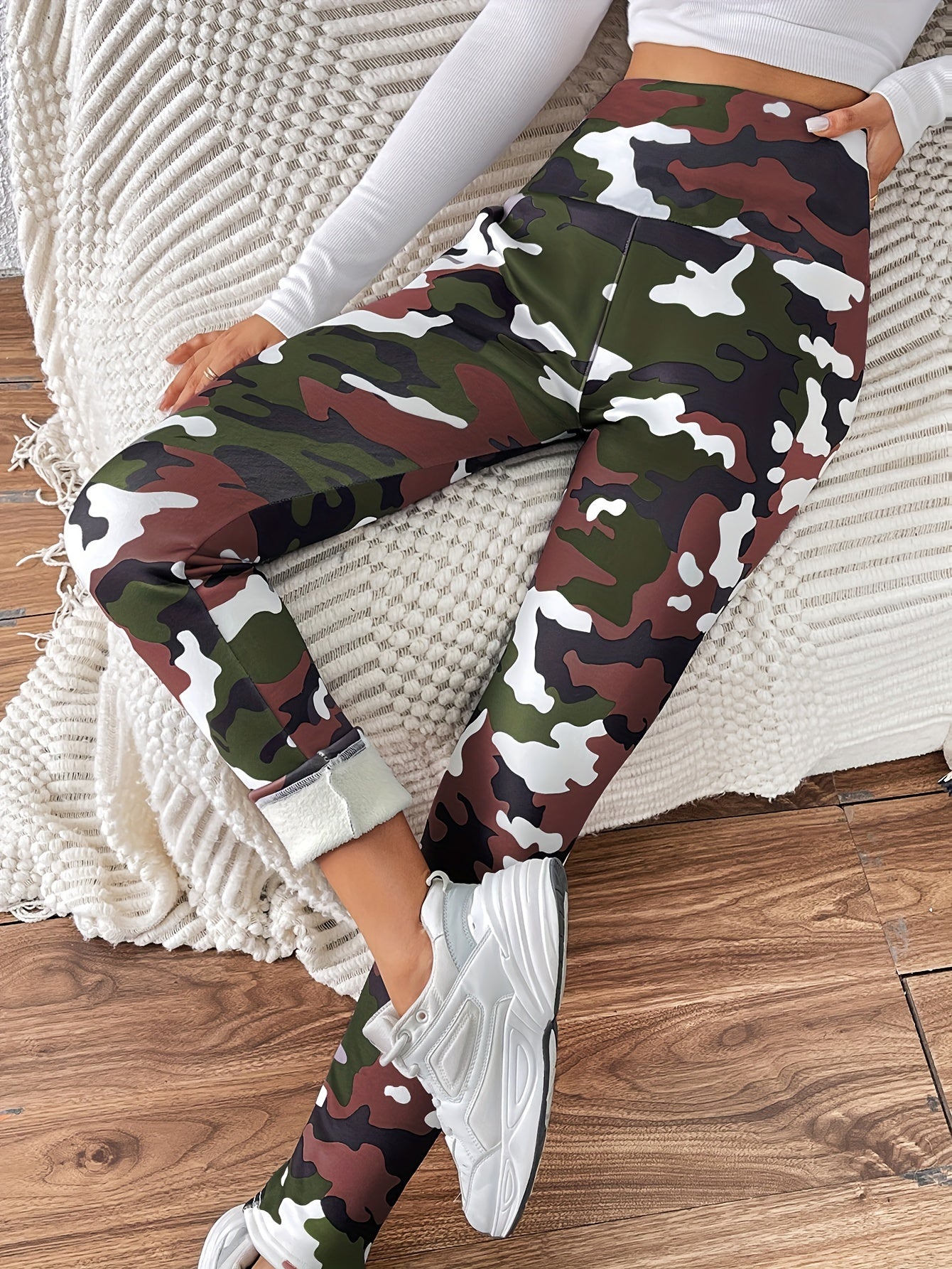 Lieke - Fleece-Gevoerde Hoge Taille Leggings met Geometrische Print | Winterwarme Slim Fit Broek