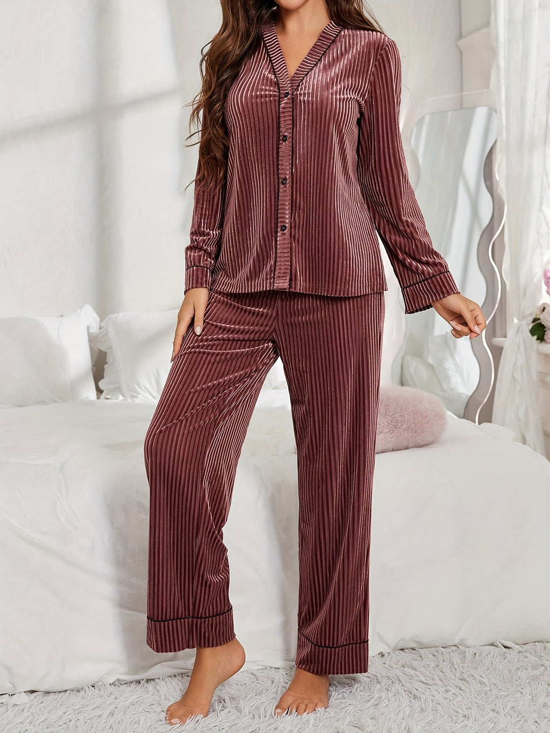 Sanne - Elegante V-Hals Pyjamaset voor Dames