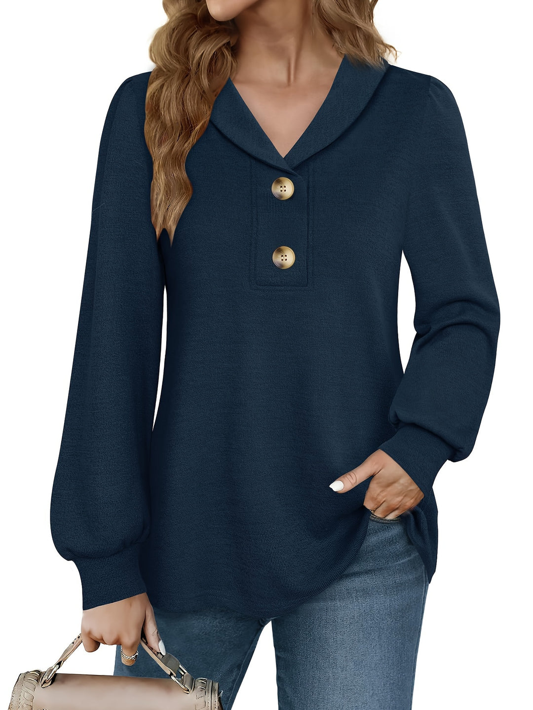 Lotte - Elegant Tunic with Long Puff Sleeves and V-Neck | Perfect for Work and Casual