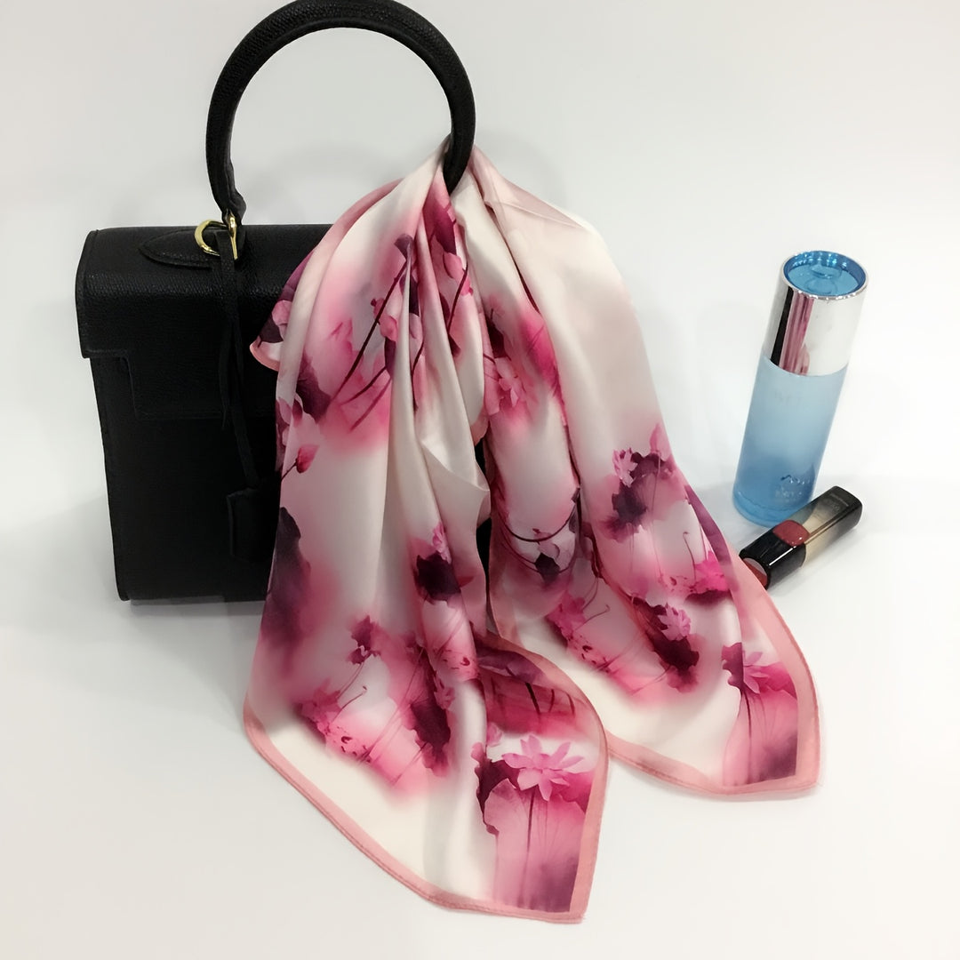 Yara - Vintage 100% Silk Square Scarf with Ombré Lotus Pattern