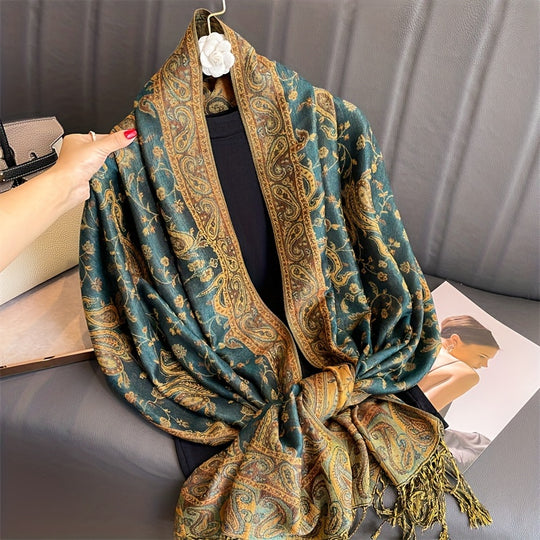 Marit - Luxury Paisley Cotton Blend Scarf with Fringes