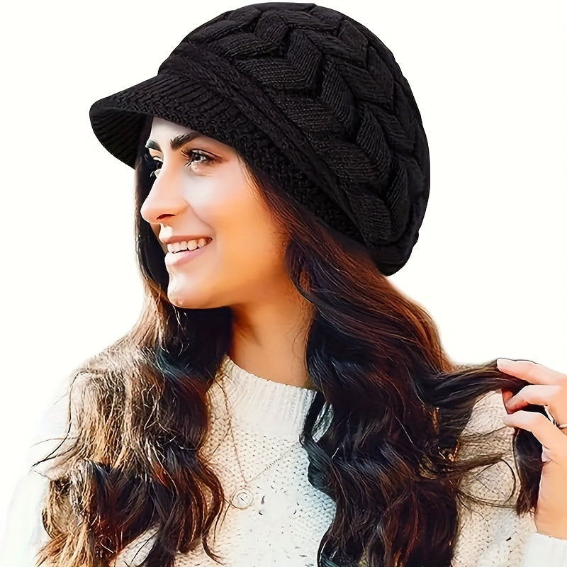 Eva - Stylish Knitted Beret Hat for Women - Lightweight &amp; Warm Fleece Lining