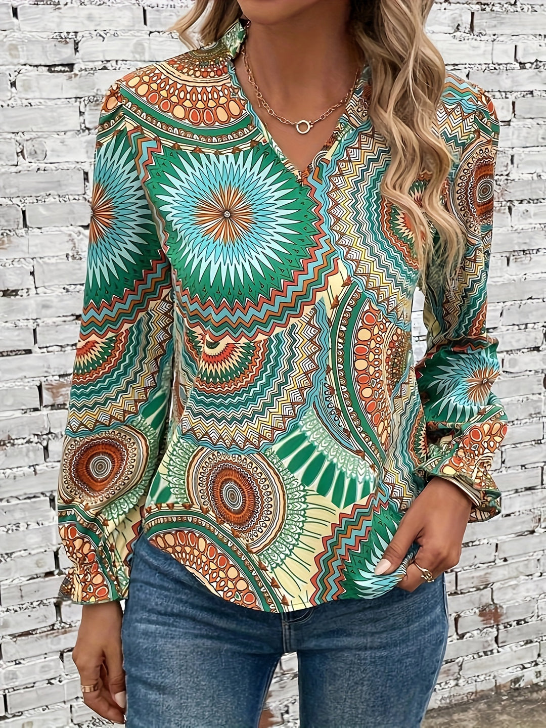 Marieke - Floral Print V-Neck Blouse For Spring/Fall