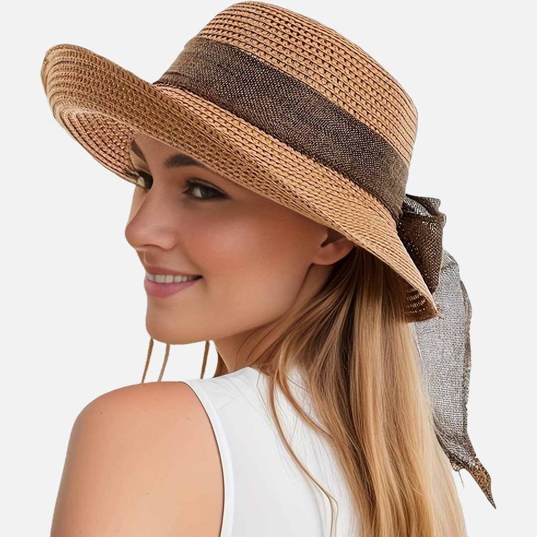 Elvira - Bohemian Style Sun Hat with Bow Decor and Sun Protection