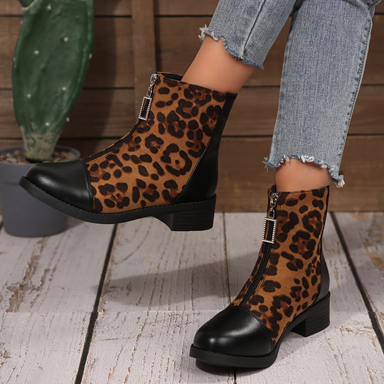 Esmee - Leopard Print Mid-High Boots with Mid-High Block Heel