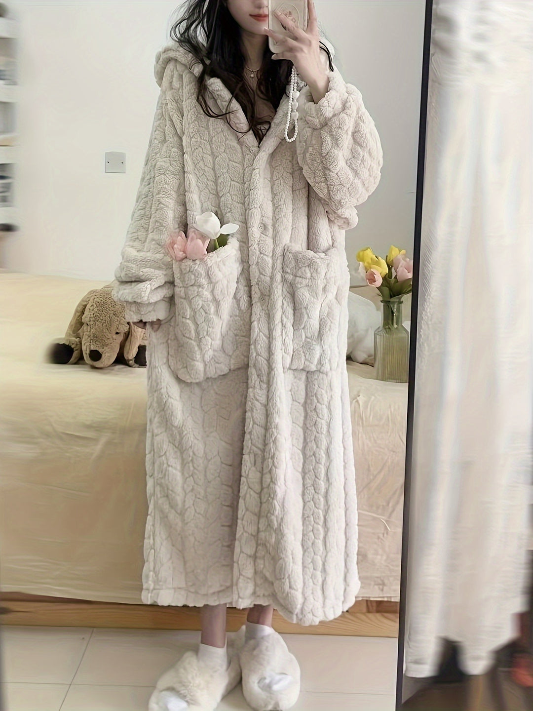 Anna - Winter Flannel Nightgown with Hood and Buttons