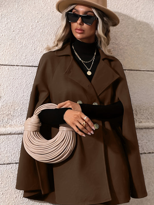 Emma - Elegant Plain Cape Coat with Buttons