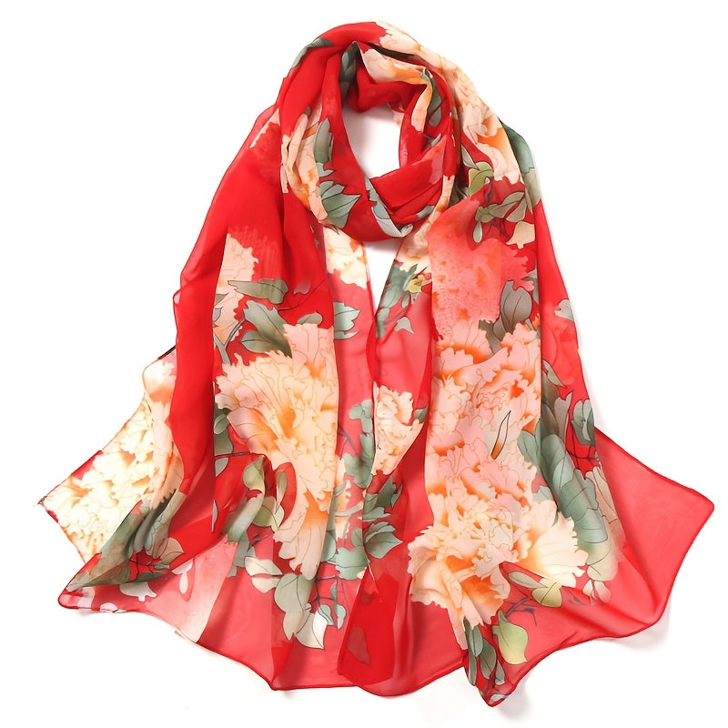 Anouk - Elegante Chiffon Sjaal met Pioenbloemenprint voor Dames