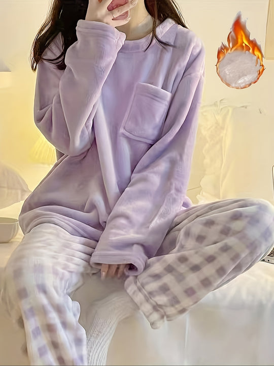 Lisa - Winter Pyjama Set with Soft Top and Checked Plush Pants