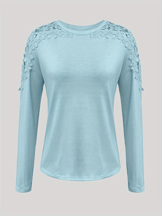 Lianne - Elegant Lace Top with Long Sleeves | Round Neck and Stylish Solid Color