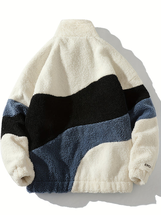 Daan - Heren Color Block Fluffy Jas met Zakken