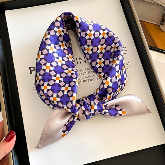 Eveline - Vintage Elegant Silk Scarf with Classic Checked Design