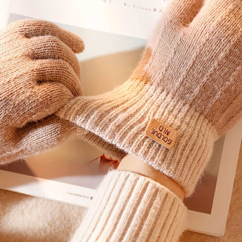 Sophie - Thick Knitted Touchscreen Gloves, College Style, Warm and Comfortable