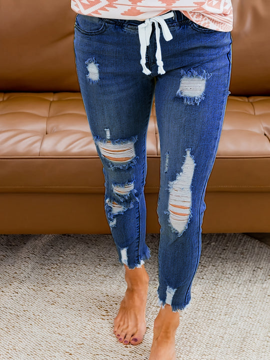 Iris - Cropped Skinny Jeans Met Gescheurde Taille En Stretch Voor Streetstyle