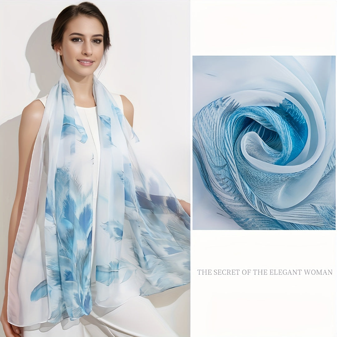 Mariska - Elegant 100% Mulberry Silk Scarf with Floral Gradient Pattern