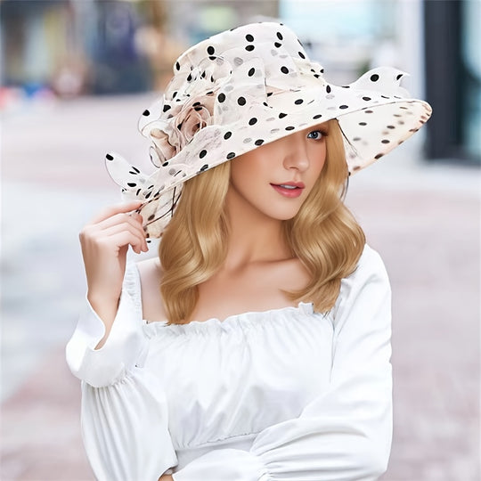 Isabella - Elegant Polka Dot Organza Sun Hat with Wide Brim