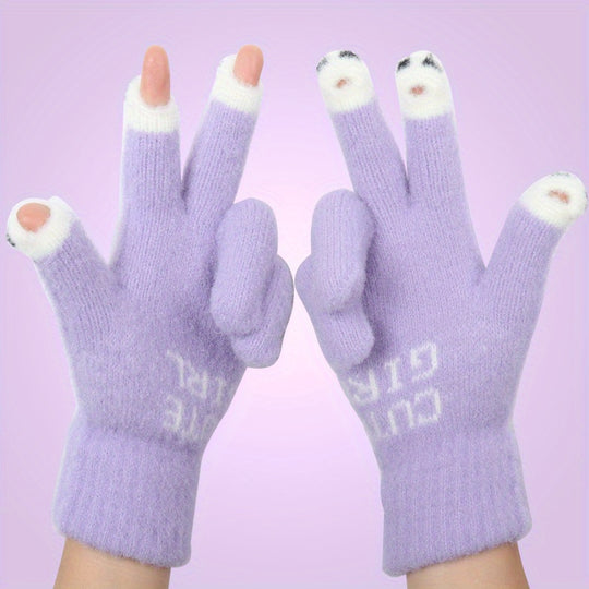 Fleur - Winter Cartoon Touchscreen Knitted Gloves