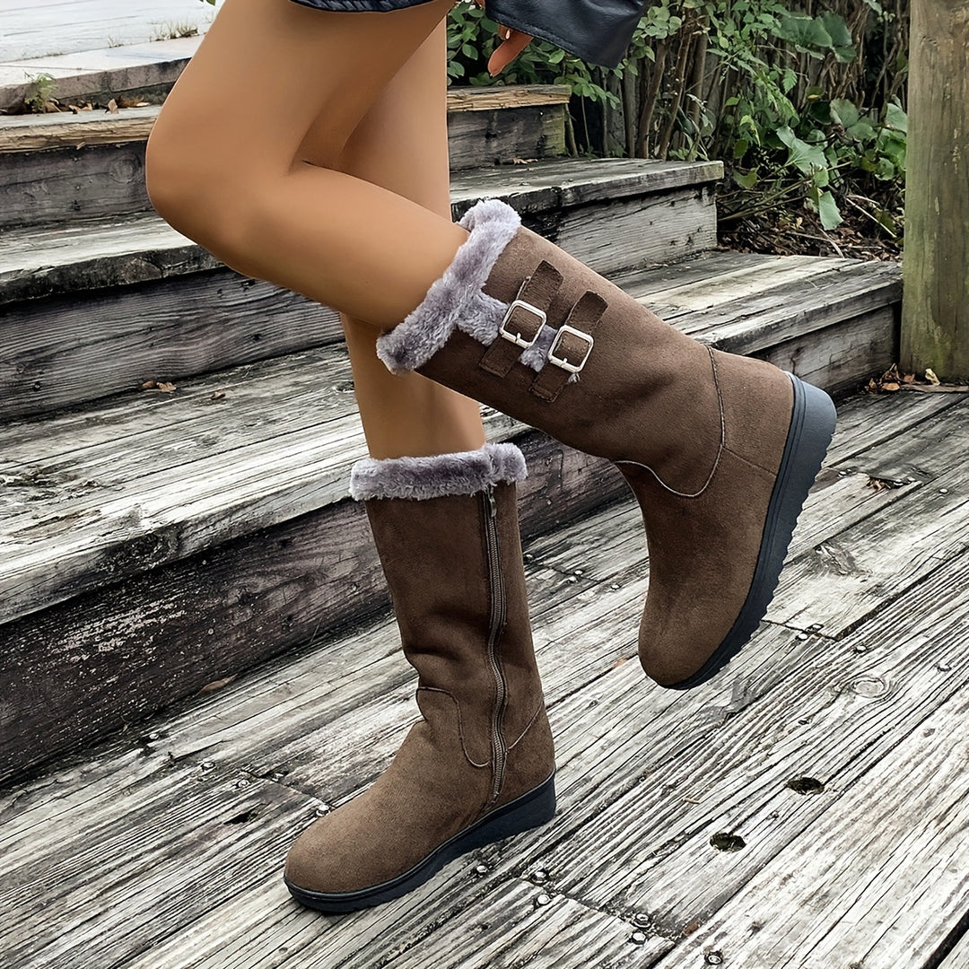 Merel - Fluffy Winter Boots with Platform and Thermal Lining