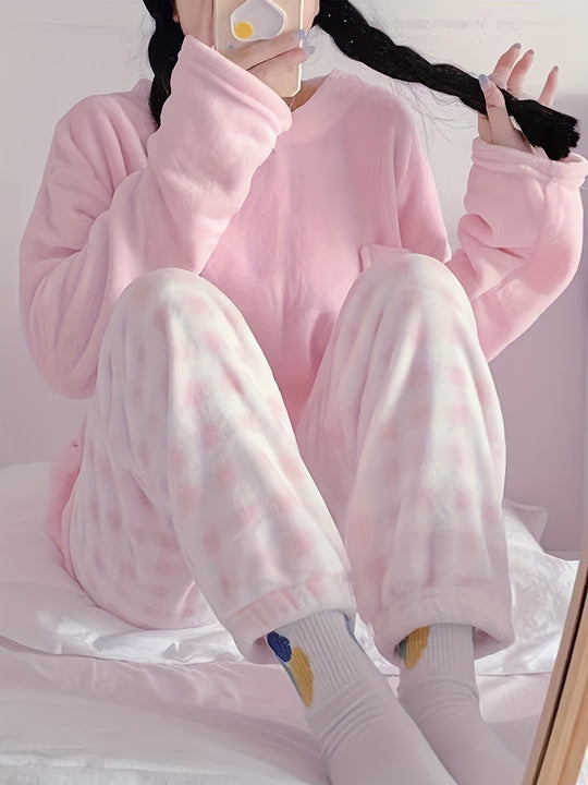 Lisa - Winter Pyjama Set with Soft Top and Checked Plush Pants