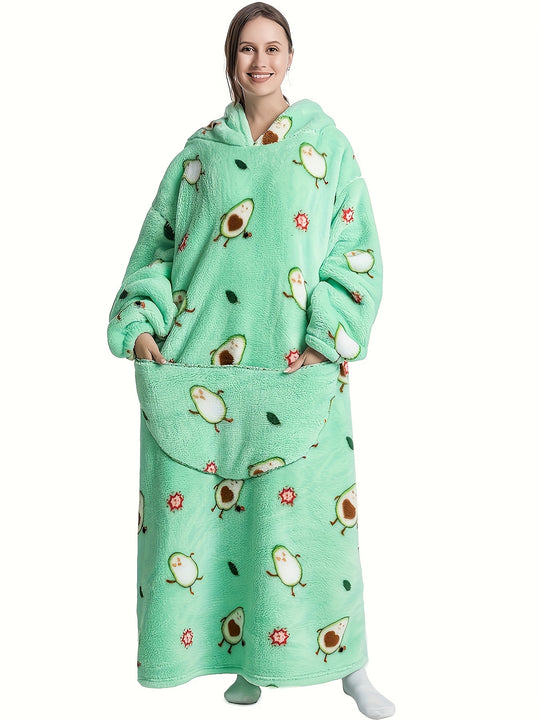 Elsa - Warm Cartoon Print Flannel Hooded Bathrobe for Winter