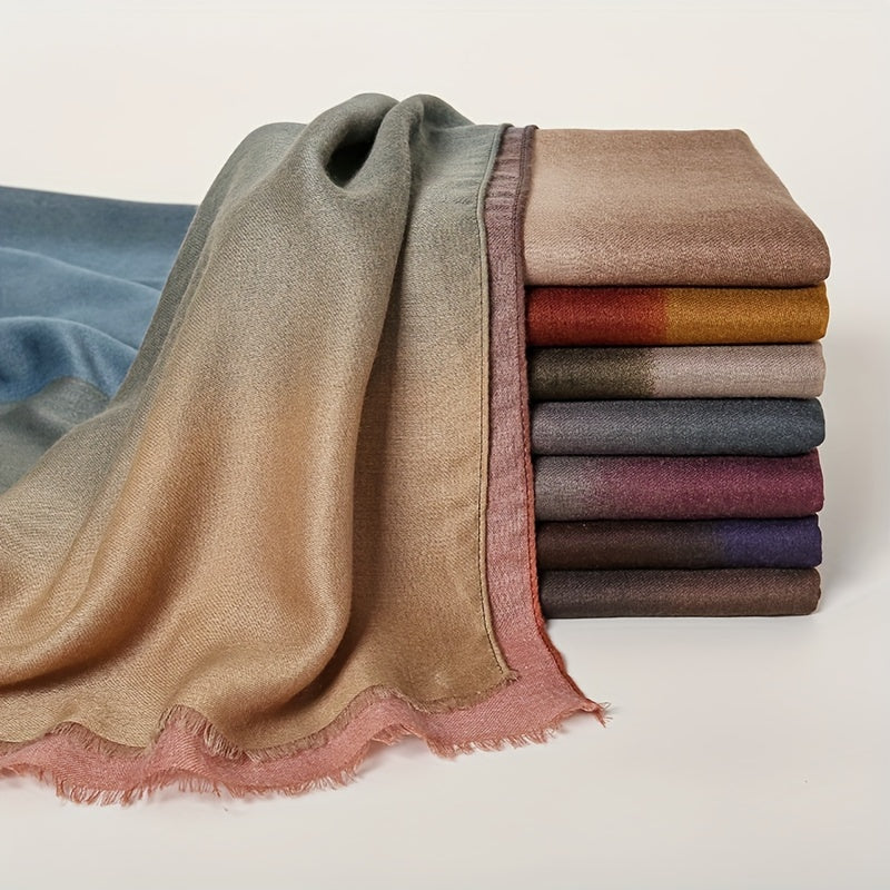 Saskia - Chic Ombré Color Block Scarf for Women, Soft Polyester, Breathable &amp; Warm