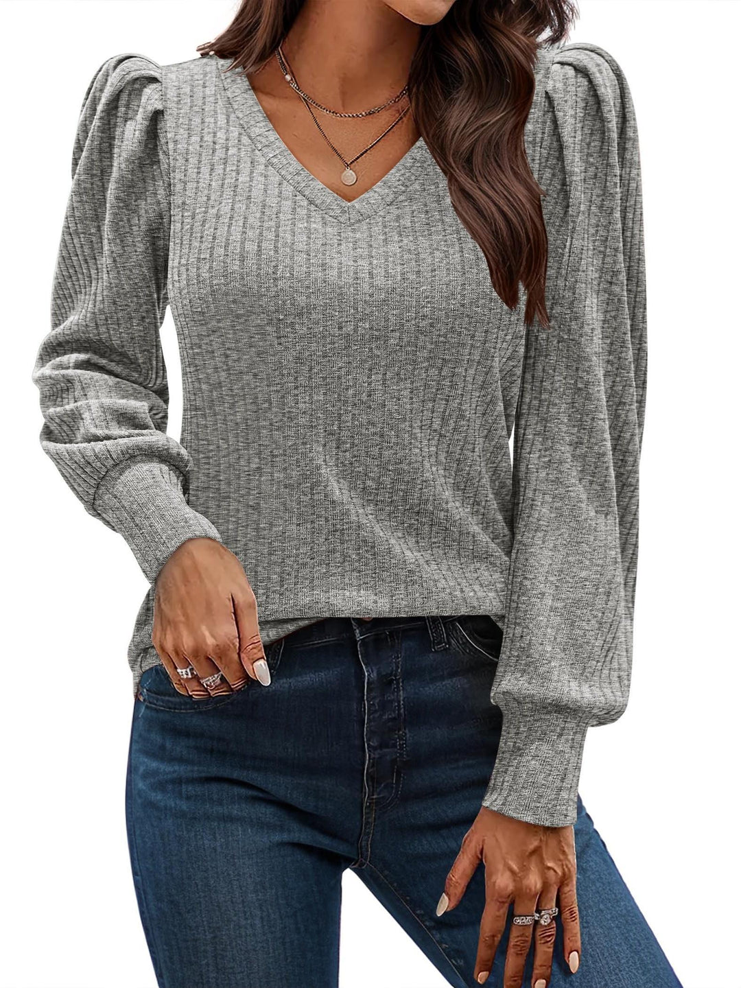 Amara - V-neck T-shirt with Puff Sleeves