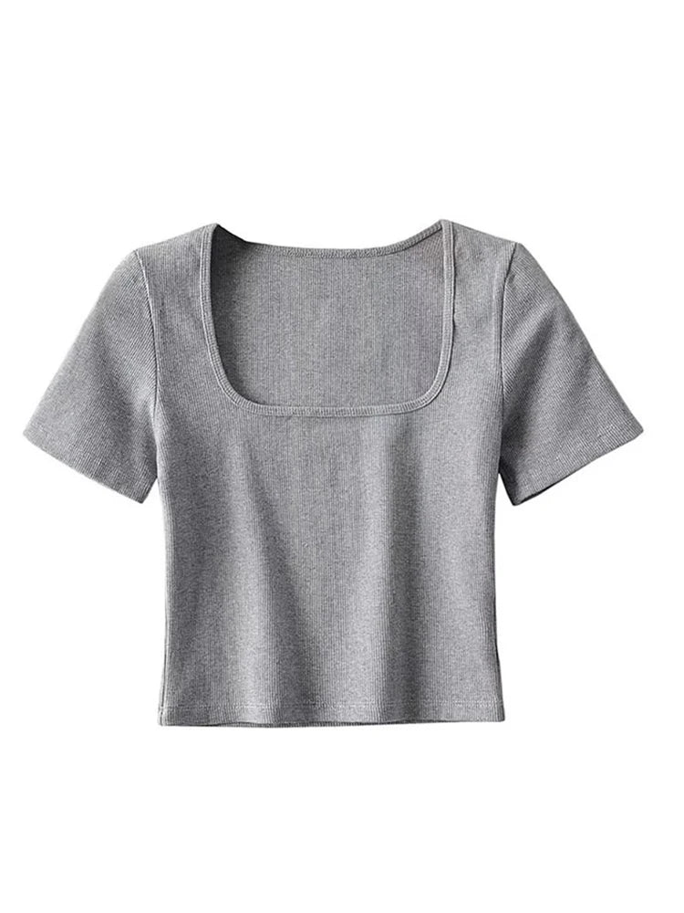 Femke - Square Neck Rib Crop T-shirt