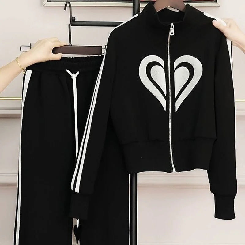 Sanne - Casual Sporty Two-Piece Set with Zipper and Wide Leg Pants