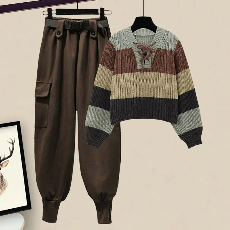 Annelies - Herfst/Winter Gebreide Tweedelige Set met V-Hals Trui en Slim-fit Broek