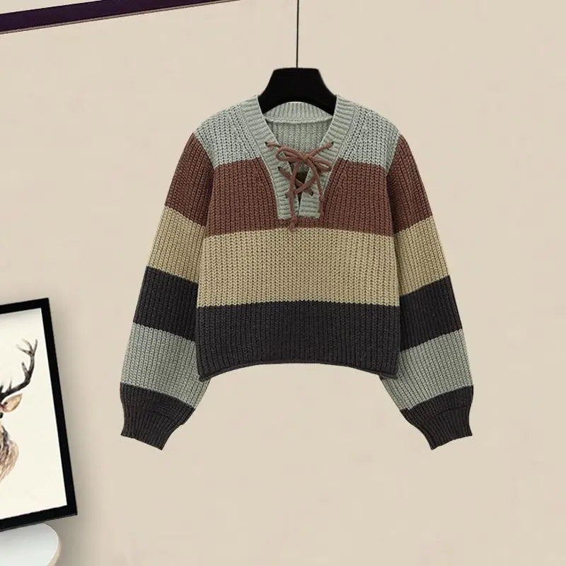 Annelies - Herfst/Winter Gebreide Tweedelige Set met V-Hals Trui en Slim-fit Broek