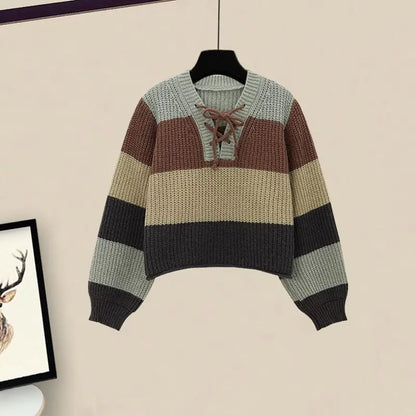 Annelies - Herfst/Winter Gebreide Tweedelige Set met V-Hals Trui en Slim-fit Broek