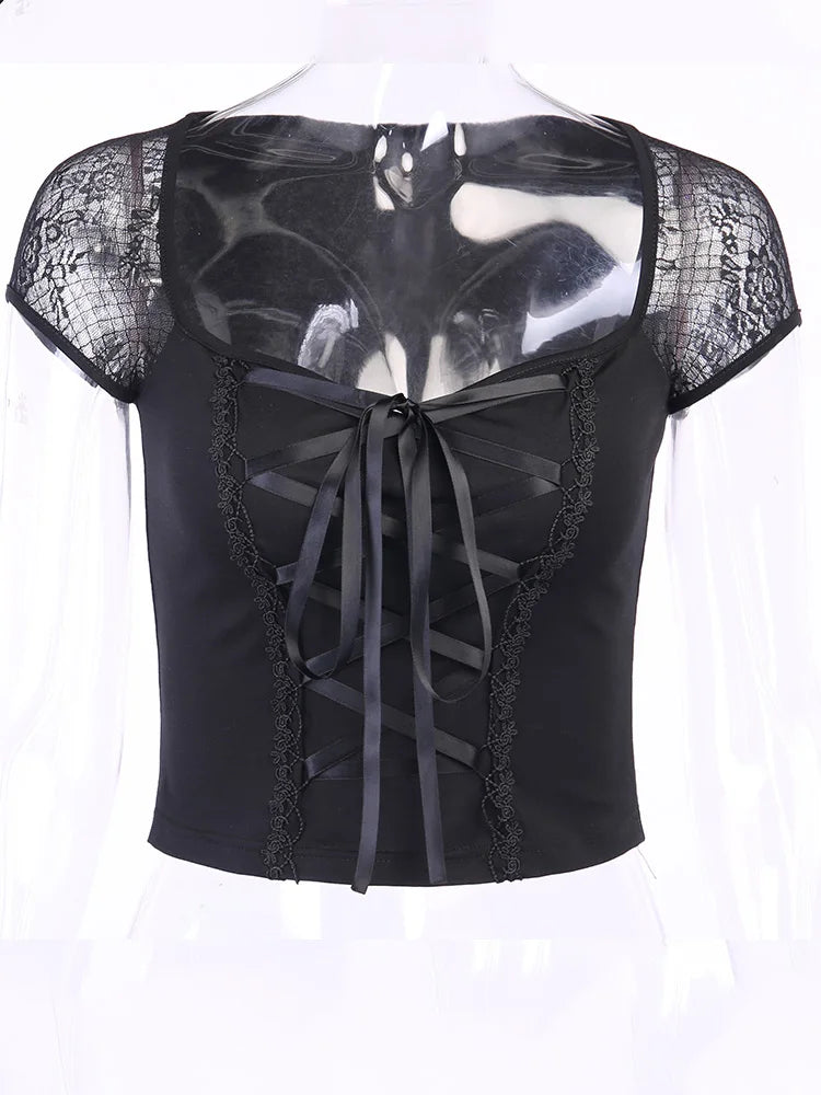 Lilith - Gothic Bodycon T-Shirt with Lace