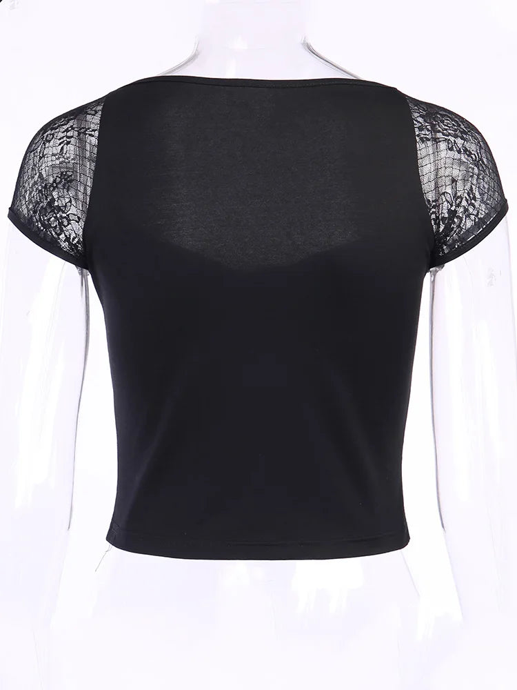 Lilith - Gothic Bodycon T-Shirt with Lace