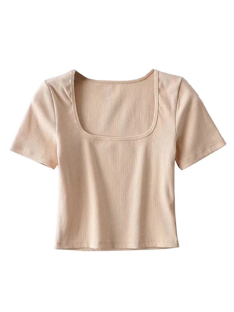 Femke - Square Neck Rib Crop T-shirt