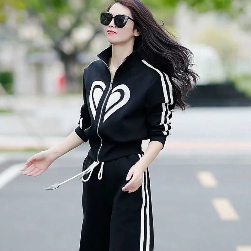 Sanne - Casual Sporty Two-Piece Set with Zipper and Wide Leg Pants