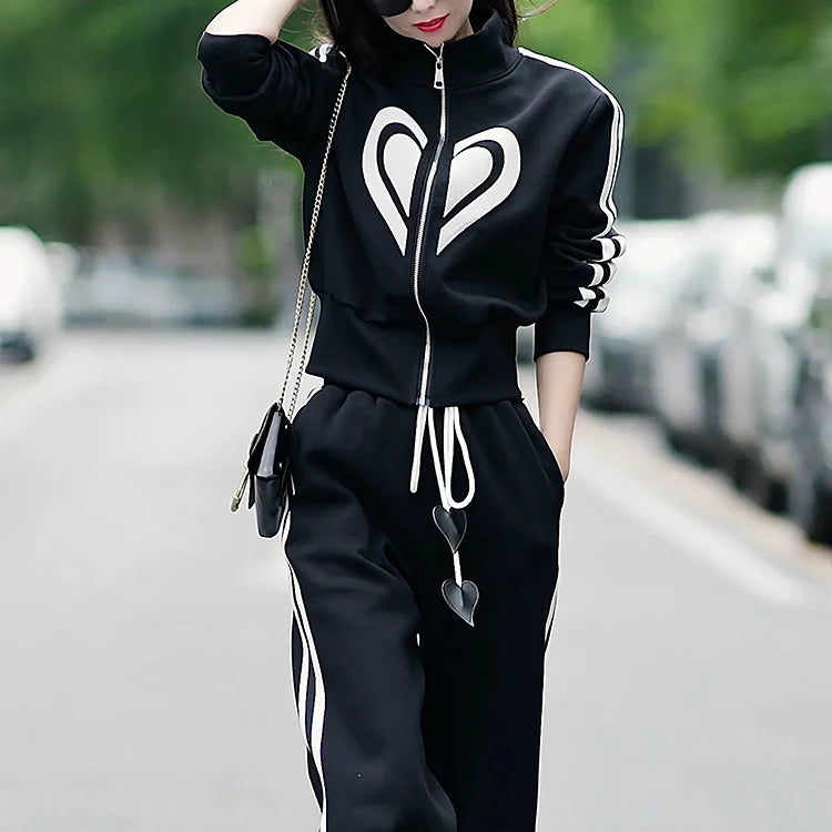 Sanne - Casual Sporty Two-Piece Set with Zipper and Wide Leg Pants